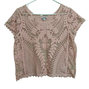 Express pink lace mesh short sleeve top